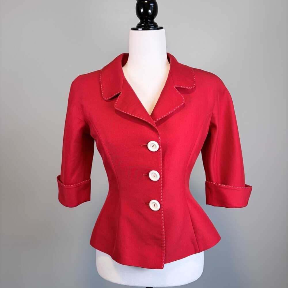 GIANLUCA GABRIELLE Tailored Blazer 3/4 Sleeve Mad Men 50s Red Size Small